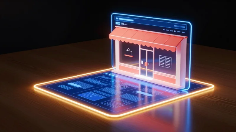 A glowing website blueprint, small-business web design