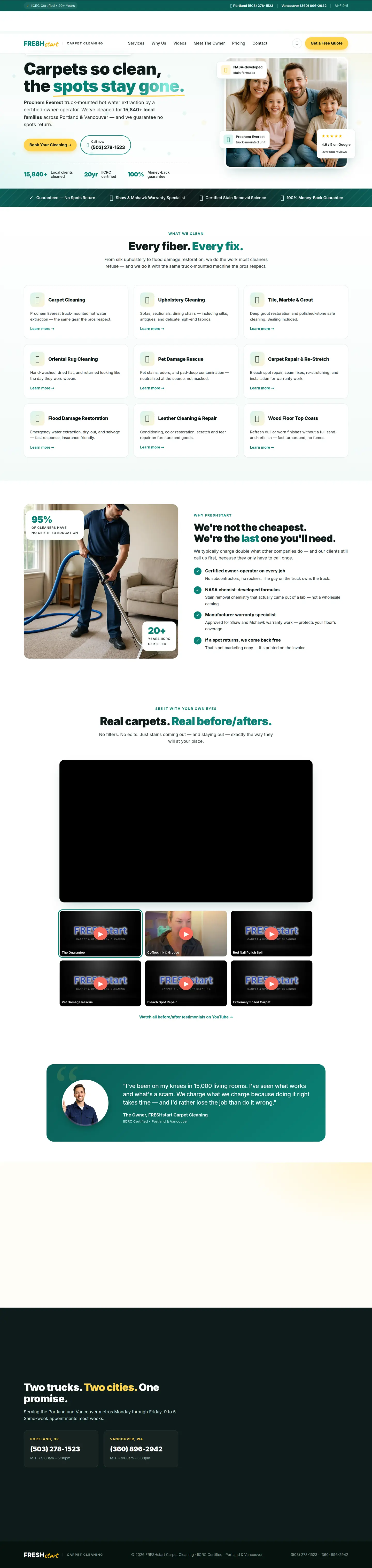FresherStart Carpets website