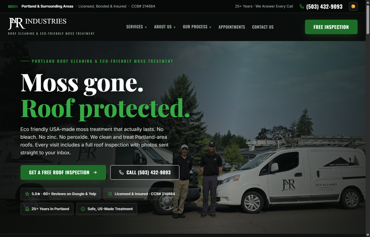 JNR Industries new website — Moss gone. Roof protected.